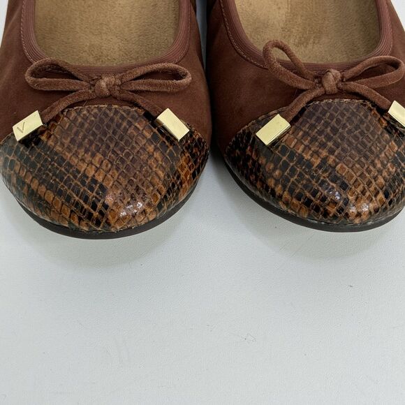 Vionic Ballet Flats Sz 7 Snake Print Cap Tie Comfort Ballerina Shoes Suede Bow - Picture 3 of 7